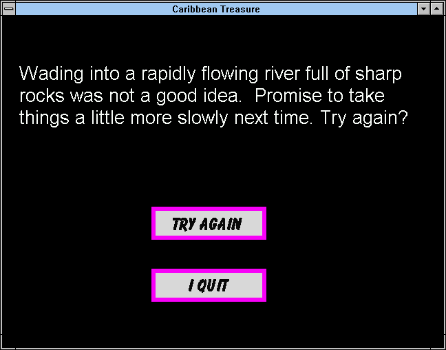 Game over screen in the game Caribbean Treasure.