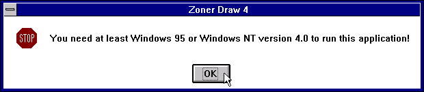 Error message - You need at least Windows 95 or Windows NT 4.0 to run this program.