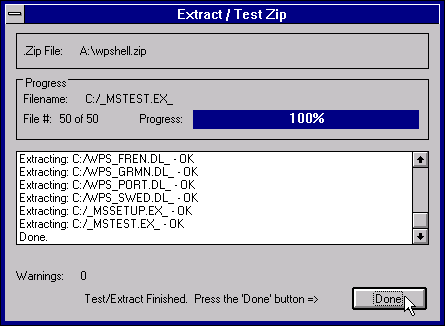 Extract files dialog.