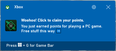 Screenshot of a Game Bar style notification.